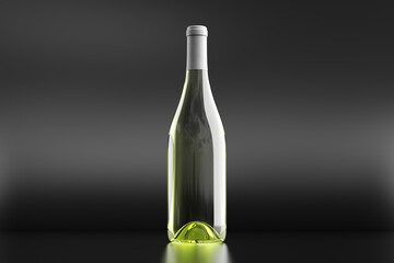 White wine bottle 750ml mock up on black background.