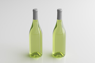 Two white wine bottles 750ml mock up on white background.