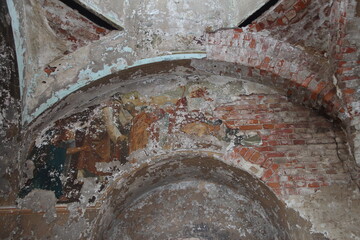 Old fresco on the wall in abandoned church
