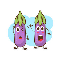 An illustration of cute eggplant angry with friend.