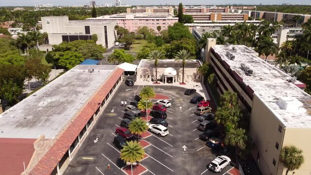 Aerial drone video Congregation Levi Yitzchok Jewish place of worship and gathering Hallandale Beach FL USA