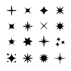 Stars Sparkles sign symbol set. Decoration twinkle sparkle element. Cute shape collection. Shining effect. Flat design. White background. Isolated.
