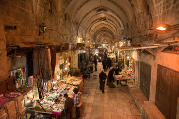 Fototapeta na wymiar Suq Arabic market in muslim Quarter, Old City, Jerusalem, Israel., Middle East