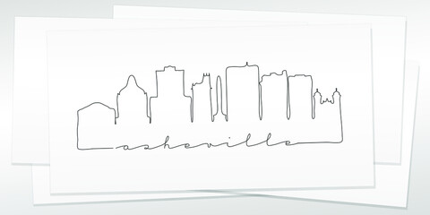 Obraz premium Asheville, NC, USA Doodle Skyline Hand Drawn. City One Line Art Illustration Landmark. Minimalistic Sketch Pen Background.