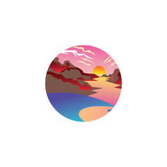 circle landscape mountain nature vector color illustration