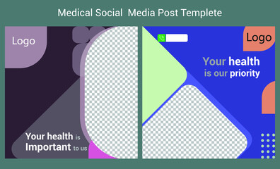 Medical social media post template. Editable Healthcare Banner.