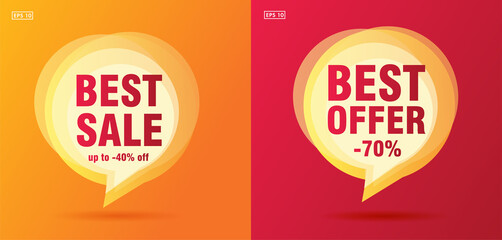 best offer hot summer sale speech bubble with promo text and up to 70 percent off, red and yellow cards