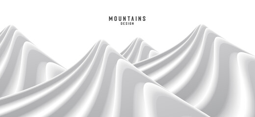 Abstract white background of 3d mountaind hills covered with snow, mountain chain surface