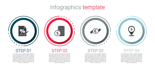 Set Finance document, Coin money with dollar, Financial growth and euro coin and Cash location. Business infographic template. Vector.