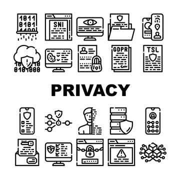 Privacy Policy Protect Collection Icons Set Vector