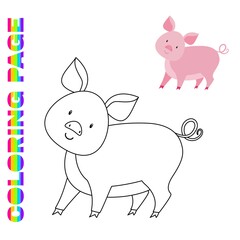 Coloring page with cartoon pig . Farm animal