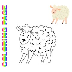 Coloring page with cartoon sheep . Farm animal
