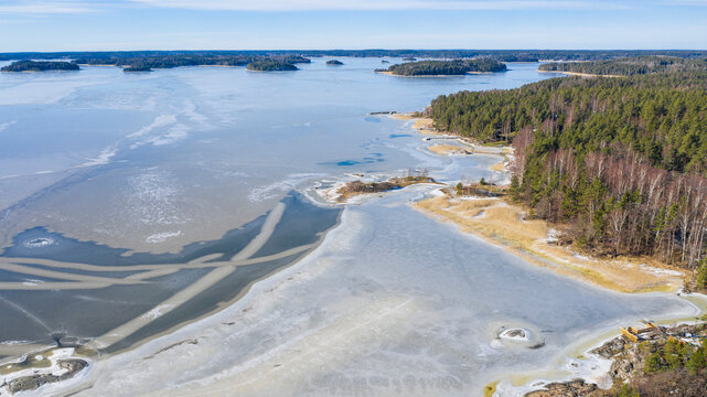 View to the frozen sea, coast and islands, Sarkisalo, Salo, Finland