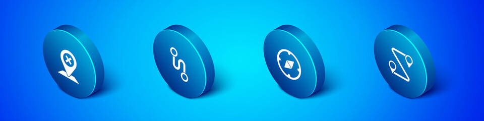 Set Isometric Location, Compass, Route location and icon. Vector.