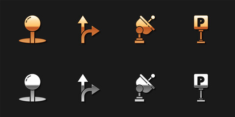 Set Push pin, Road traffic sign, Radar and Parking icon. Vector.