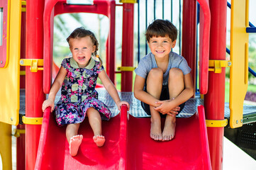Fototapeta na wymiar Adorable happy kids outdoors on summer day