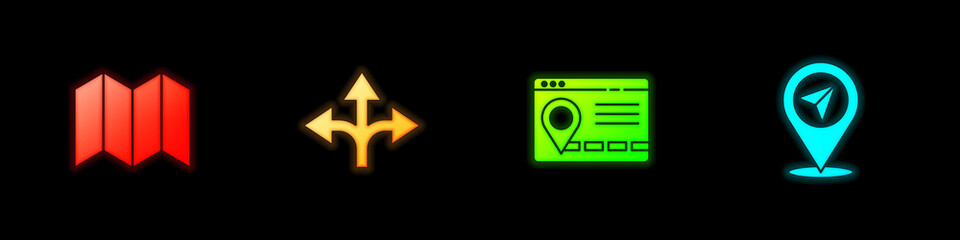 Set Folded map, Road traffic sign, Infographic of city navigation and Location icon. Vector.