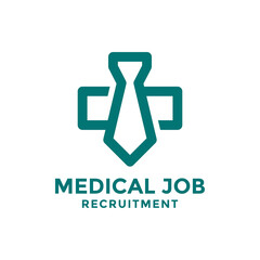 Abstract medical job recruitment logo design template. Monogram style of tie shape combined with medical cross.