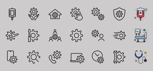 A simple set of settings and options related to Vector Line Icons. Contains icons such as set time, business, phone, and more. Editable Stroke.. 480x480