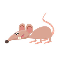 Vector cartoon funny mouse animal isolated on white background. Little cute smiling mice character