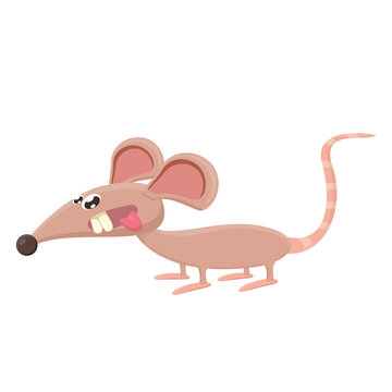 Vector cartoon funny mouse animal isolated on white background. Little cute smiling mice character