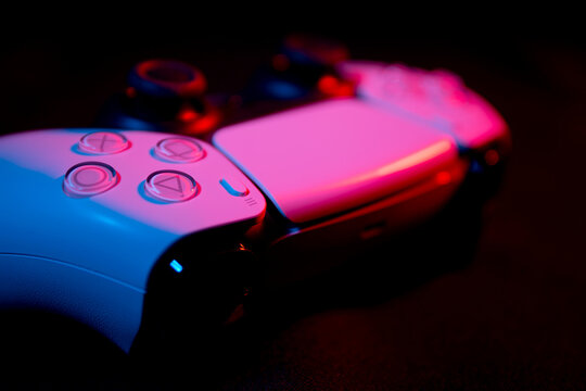 Samutsakhon, THAILAND - February 17 2021 : The Dual sense controller for PS5, joystick for The PlayStation 5, video game console of Sony.