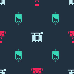 Set Medieval knight, Street signboard with Bar and flag on seamless pattern. Vector.