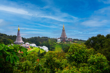 Landscape of two pagoda on the top of Doi Inthanon mountain at Chiang Mai, Thailand.