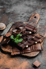 Chocolate bars of different varieties close up