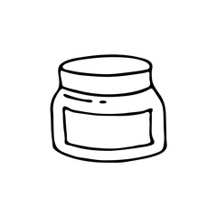 Doodle image of cosmetic cream jar. Hand-drawn illustration. Vector image for various designs.