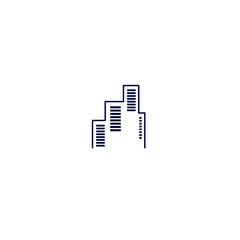 Blue town silhouette sign, symbol, artwork isolated on white