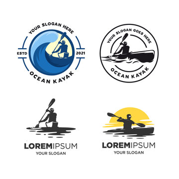 set kayak silhouette logo vector