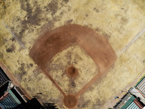 Aerial View Of The Stands, Parking Lot And Playing Field Or Field Of The Old Baseball Stadium,  Old,cenital, Baseball Find, Stadium, Estadio De Beisbol, Sport, Deporte, Sport Complex,