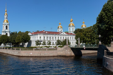 Winter view of the Saint Isaac's Cathedral from the Moika river embankment, St. Petersburg, Russia.