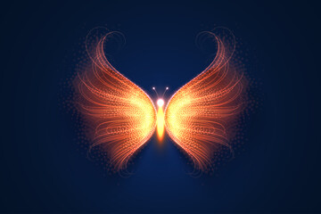 Magical fire butterfly, composed from light particles. Vector illustration.