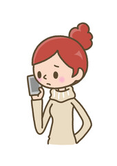 スマートフォンで話す女性＿不機嫌