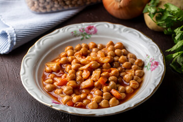 Traditional delicious Turkish food; Chickpea stew (Turkish name; Nohut pilaki)