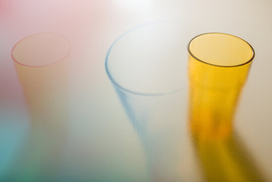 Three color glasses under matt glass plate.