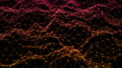 カラフルなパーティクル、ワイヤーフレームの波