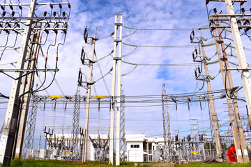 High-voltage stations in the industrial area.