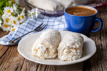 Traditional Turkish desserts; palace wrap with coconut (Turkish name; Saray wrap or Saray sarmasi)