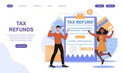 Tax refund and return concept. Tax declaration approved. Idea of accounting and payment. Financial bill. Flat abstract vector illustration isolated on white background. Website, web page, ui template.