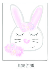 Ostergruße Osterhase Blumen Aquarell