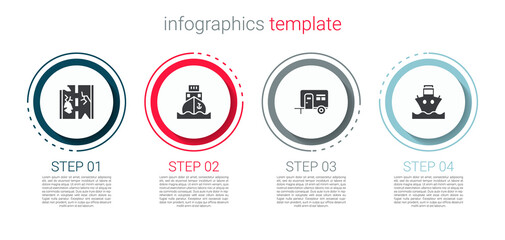 Set Broken road, Cargo ship, Rv Camping trailer and . Business infographic template. Vector.