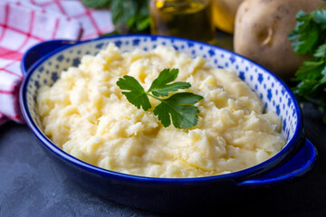 Serving of creamy mashed potato made from boiled potatoes