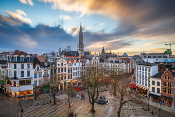 Naklejka na ściany i meble Brussels, Belgium plaza and skyline with the Town Hall