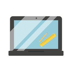Ruler and pencil in a laptop in the topic of online learning