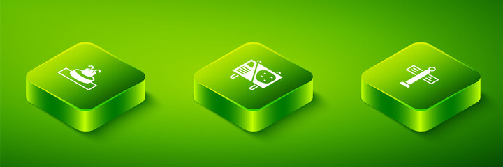 Set Isometric Amusement park billboard, Road traffic signpost and Fountain icon. Vector.