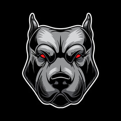 Illustration of angry dog head. Design element for logo, label, sign, emblem, poster. Vector illustration