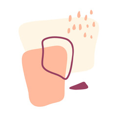 Abstract illustration with light beige color shape, pink shape and dark purple shape, with doodles